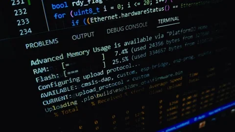 Compile process of C code on screen Stock Footage 291753301