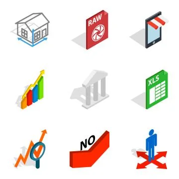 Compile the project icons set, isometric style Stock Illustration
