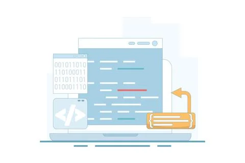 Compiler programming concept, binary numbers. software development. 스톡 일러스트