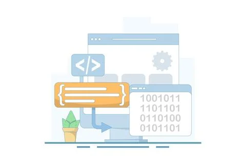 Compiler programming concept, binary numbers. software development. Stock Illustration