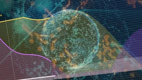 COMPILING appearing teal sphere rotating shifting down hotspots pulsing graphs Stock Footage 334724940