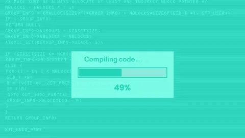 Compiling code progress bar at 0 to 100 percentage with loading box animation Stock Footage 343845312