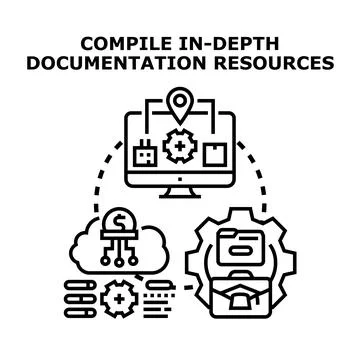 Compiling in depth documentation resources concept Illustrazione stock