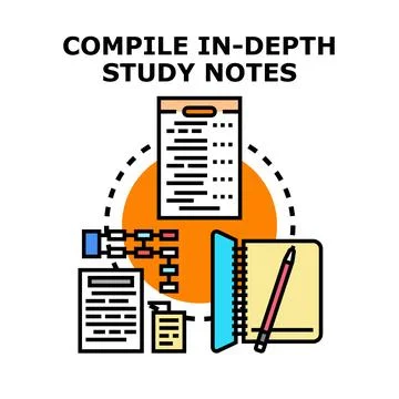 Compiling in depth study notes for education and learning Stock Illustration