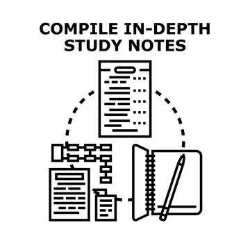 Compiling in depth study notes for education and learning Stock Illustration
