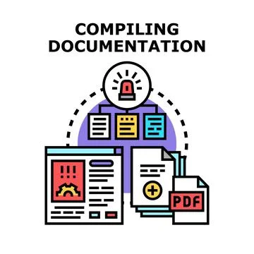 Compiling documentation process with data organizing and analysis Illustrazione stock