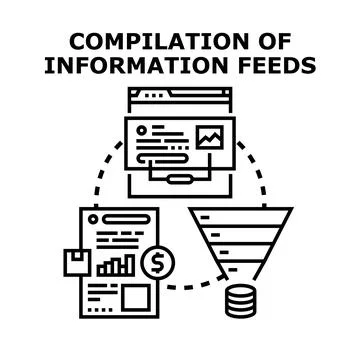 Compiling information feeds for data analysis and output Stock Illustration
