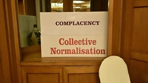 Complacency and Collective Normalisation Concept Board – 4K Stock Footage 311370996