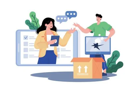 Complaint resolution specialist handling customer complaints and working to.. Stock Illustration