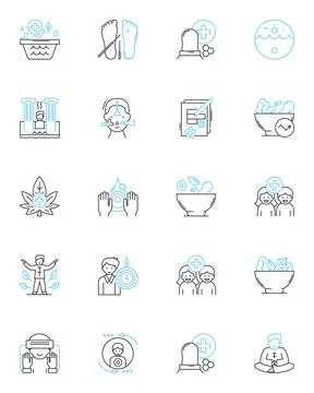 Complementary therapy linear icons set. Alternative, Holistic, Wellness, Reiki Stock Illustration