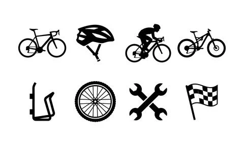 A complete array of professional cycling sports equipment silhouettes. Stock-Illustration