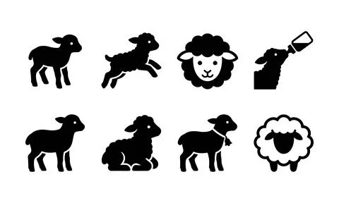 A complete bundle of cute little sheep silhouettes Stock Illustration