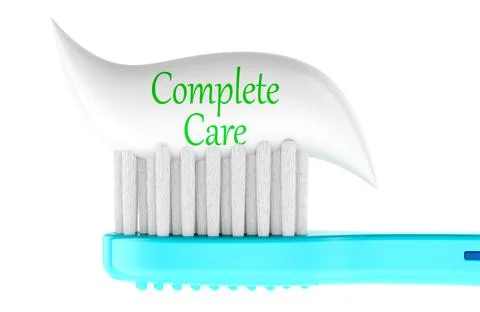 Complete care, concept. Toothbrush with toothpaste. 3D rendering 스톡 일러스트