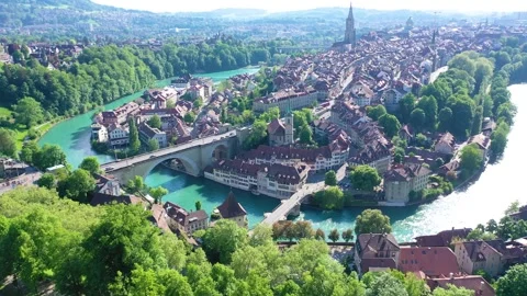 Complete cinematic Aerial view of Bern city in Switzerland Stock Footage 327186095