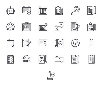 Complete Complete Vector Package with 25 Retina Ready Regular Line Pixel Al.. Illustrazione stock