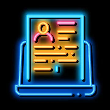 Complete computer information about person neon glow icon illustration Stock Illustration