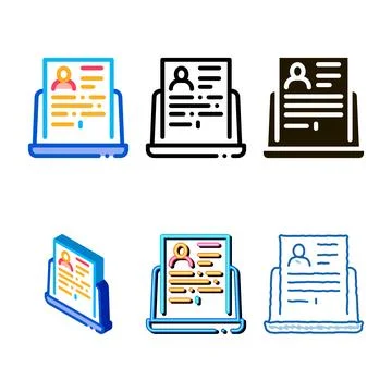 Complete computer information about set person icon vector outline Stock Illustration