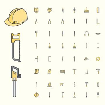 Complete Construction Tools Icon Set Collection 스톡 일러스트