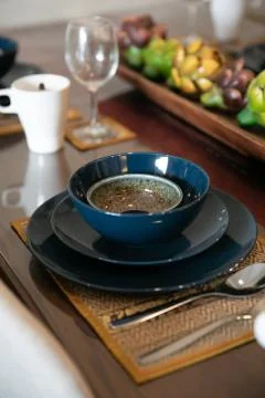 A complete dining table setup Stock Photos