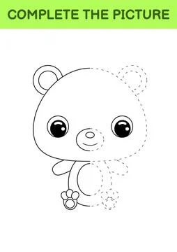 Complete drawn picture of cute bear. Coloring book. Dot copy game. Handwritin Stock Illustration