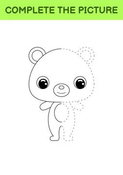 Complete drawn picture of cute bear. Coloring book. Dot copy game. Handwritin Stock Illustration