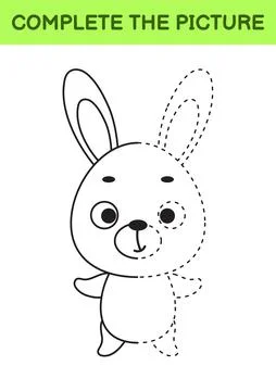 Complete drawn picture of cute hare. Coloring book. Dot copy game. Handwritin Stock Illustration