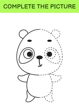 Complete drawn picture of cute panda. Coloring book. Dot copy game. Handwriti Stock Illustration