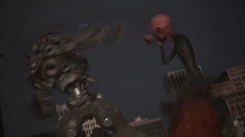 A complete fight scene of giants fighting in the city Stock Footage 288564855