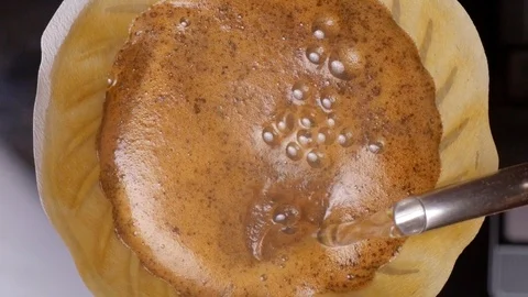 Complete Filter coffee brewing process from ground beans pouring till end Stockbeeldmateriaal 121847360