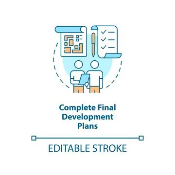 Complete final development plans concept icon Stock Illustration
