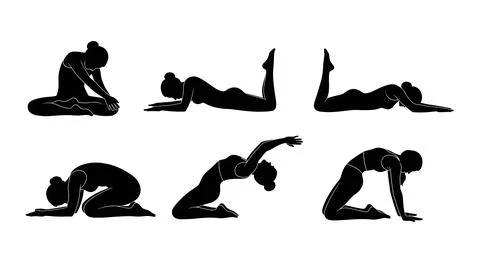 Complete Floor-Based Yoga Poses Silhouette Pack Stock Illustration