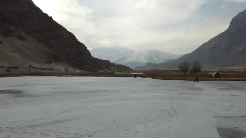 Complete Frozen Blind Lake Between the Mountains Stock Footage 320320567