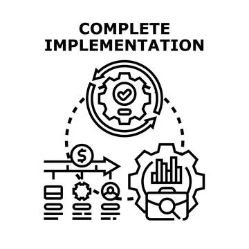 Complete implementation business process developing strategy Stock Illustration