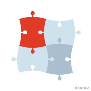 A complete jigsaw with one different color - Red. Isolated Vector Illustratio Stock Illustration