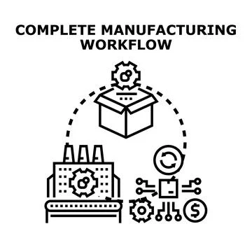 Complete manufacturing production workflow processing and delivery 库存插图
