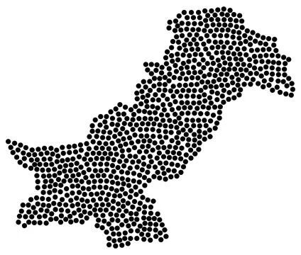 Complete map of Pakistan vector filled with dots pattern showing modern digital  Stock Illustration