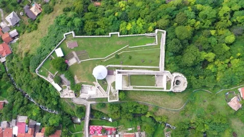 Complete medieval fortress layout in forest, Bosnia and Herzegovina, Stock Footage 326200701