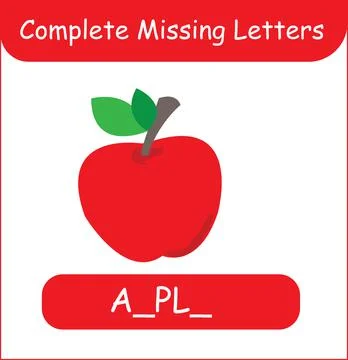 Complete Missing Letters Apple Vector. Kid training Stock-Illustration