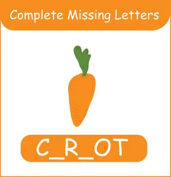 Complete Missing Letters Carrot Vector. Kid Training Stock Illustration