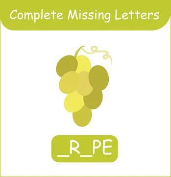 Complete Missing Letters Grape vector. Kid training Stock-Illustration