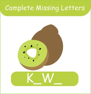 Complete missing letters Kiwi vector. Kid training Stock Illustration