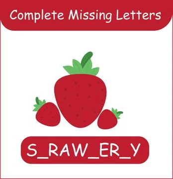 Complete Missing Letters Strawberry vector. Kid training Stock Illustration