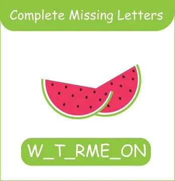 Complete missing letters watermelon vector kid training Stock Illustration