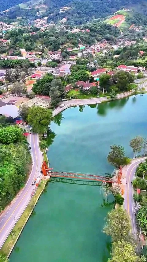 Complete Overhead Drone View of Javary Lake, Miguel Pereira, Brazil Stock-Footage 308674756