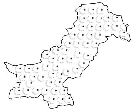 Complete Pakistan map vector with moon and star symbol inside Ilustração Stock