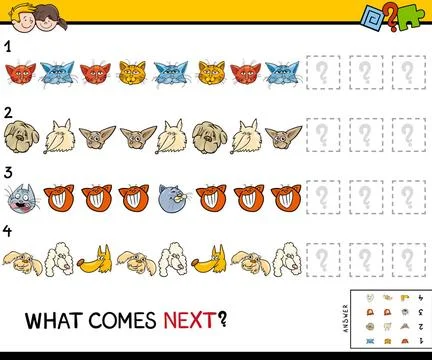 Complete the pattern with cats and dogs Cartoon Illustration of Completing... Stockfoto's