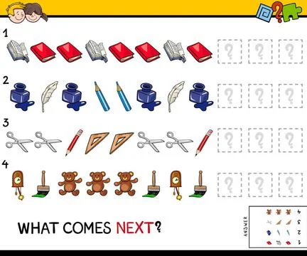 Complete the pattern with objects game Cartoon Illustration of Completing ... Stock Photos