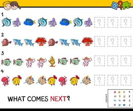 Complete the pattern with sea life animals game Illustrazione stock