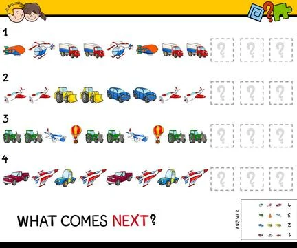 Complete the pattern with vehicles game Cartoon Illustration of Completing... Stockfoto's