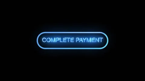 Complete payment button glowing blue on black. Complete payment button for .. Stock Footage 337817090